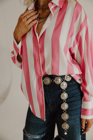 Striped Pink Panther Button Up
