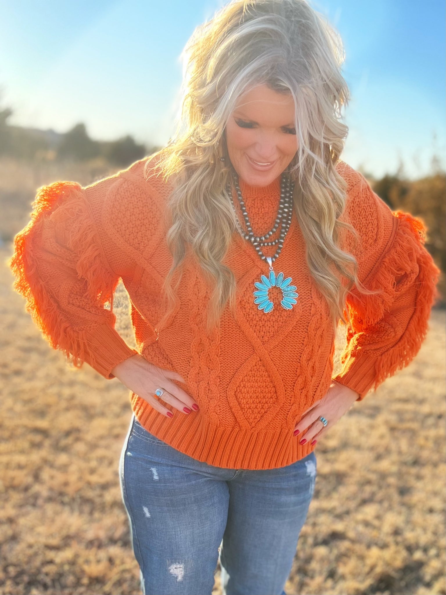 Orange You Glad Fringe Sweater